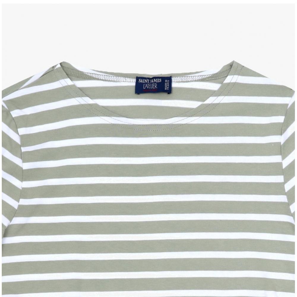 Saint James Unisex Long Sleeve Tee Modern Stripe 9858 Amandier Neige