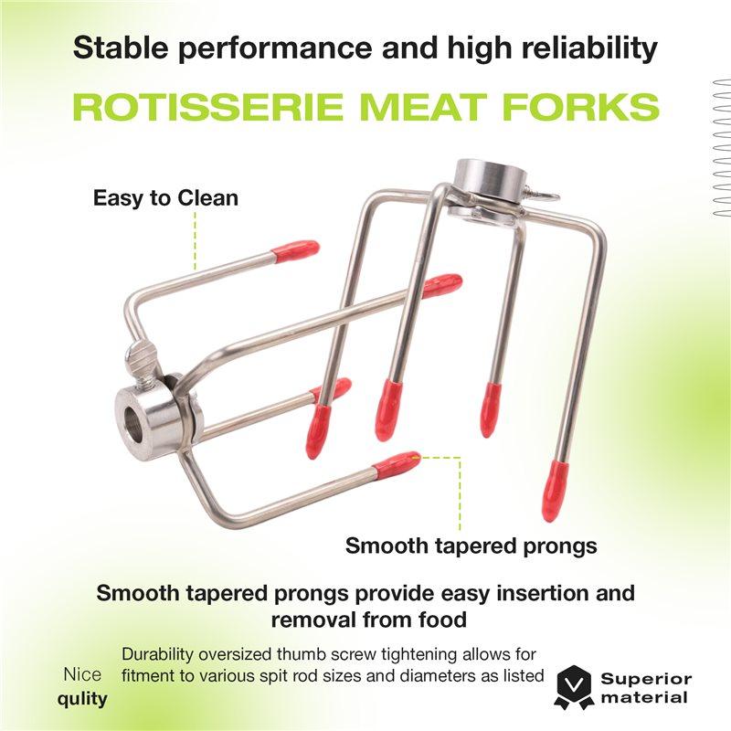 Versatile 2Pcs BBQ Rotisserie Meat Forks Clamp Grill Meatpicks Stainless Steel Barbecue Skewer