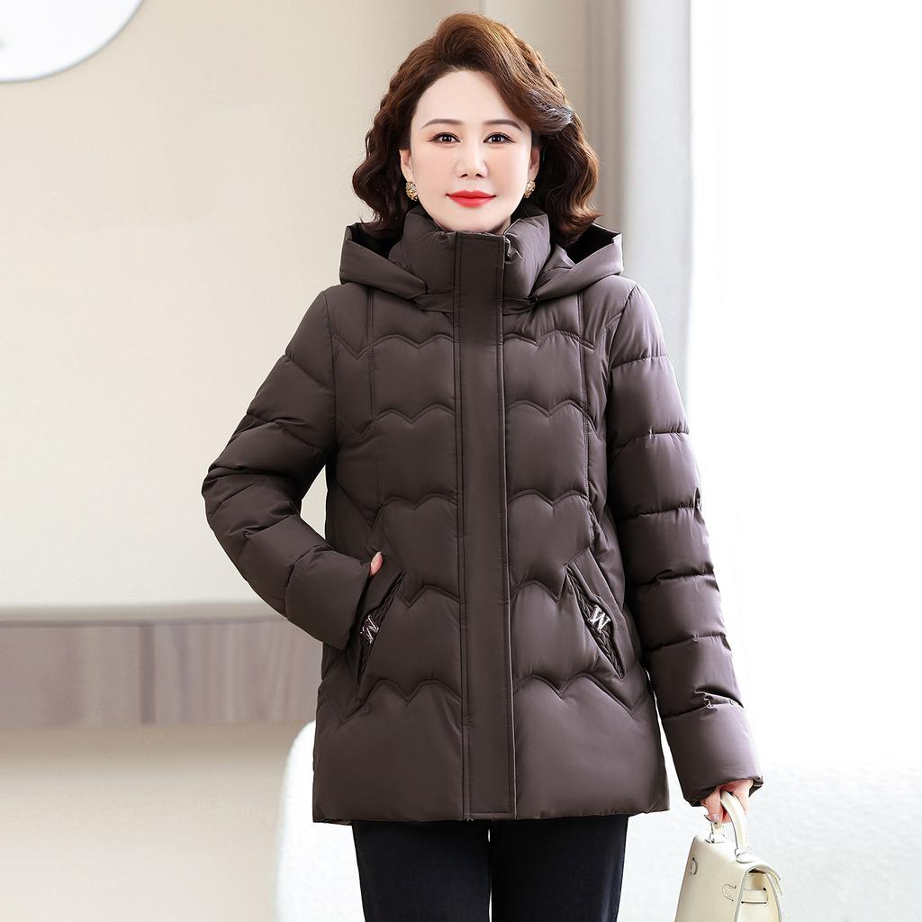 Mom's winter removable hat with cotton thickened warm cotton clothes middle-aged and elderly fashion solid color loose coat