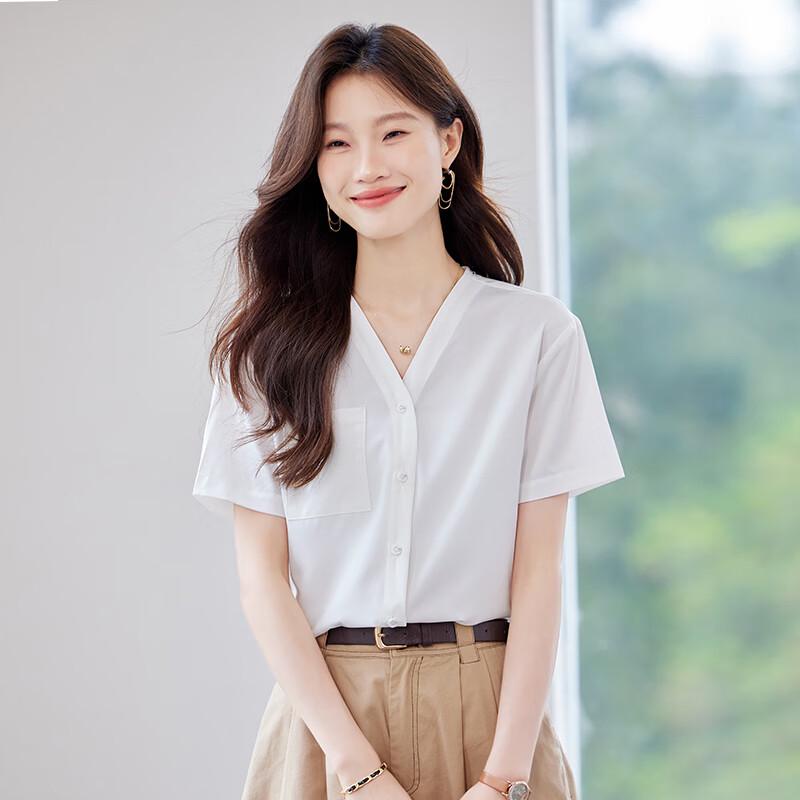 Teloroman Damen V-Ausschnitt Kurzarm Chiffonbluse