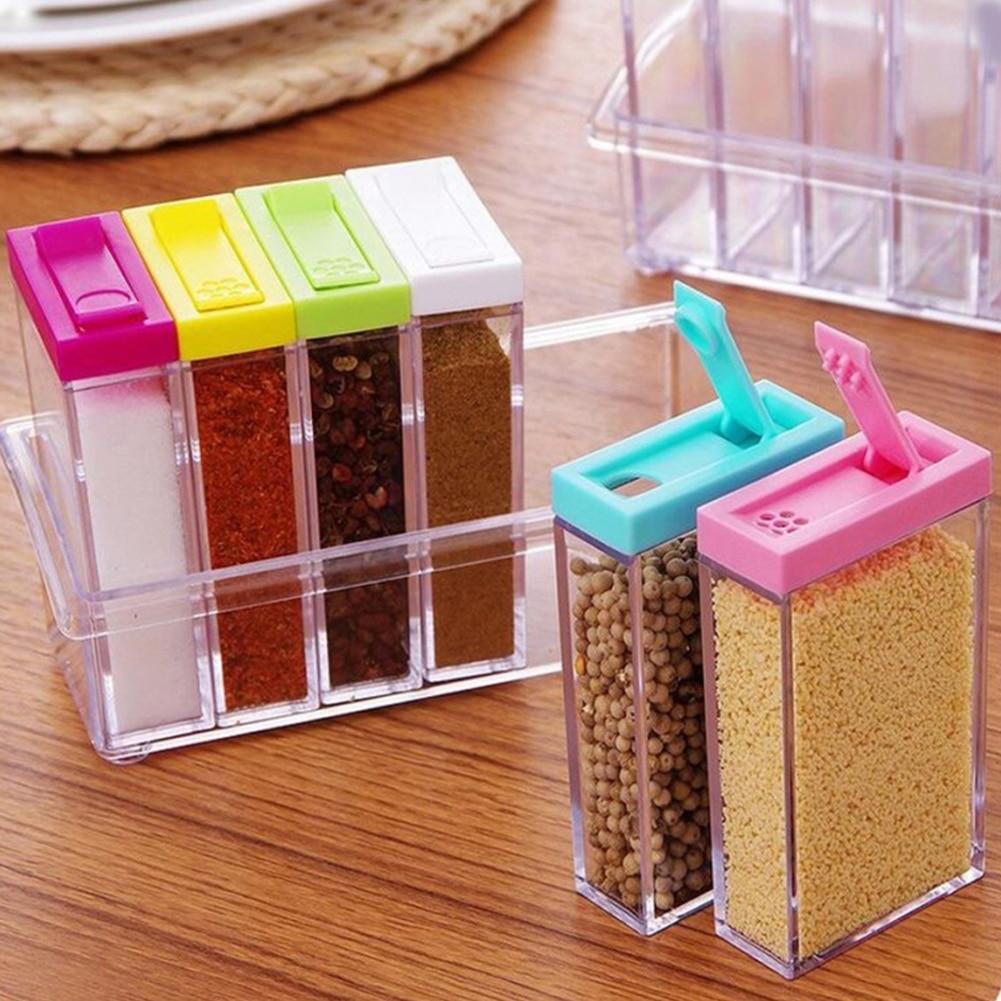 6in1 Spice Spice Jar Seasoning Box Kitchen Spice Storage Bottle Jars Transparent Salt Pepper Cumin Seasonings Boxes for Kitchen