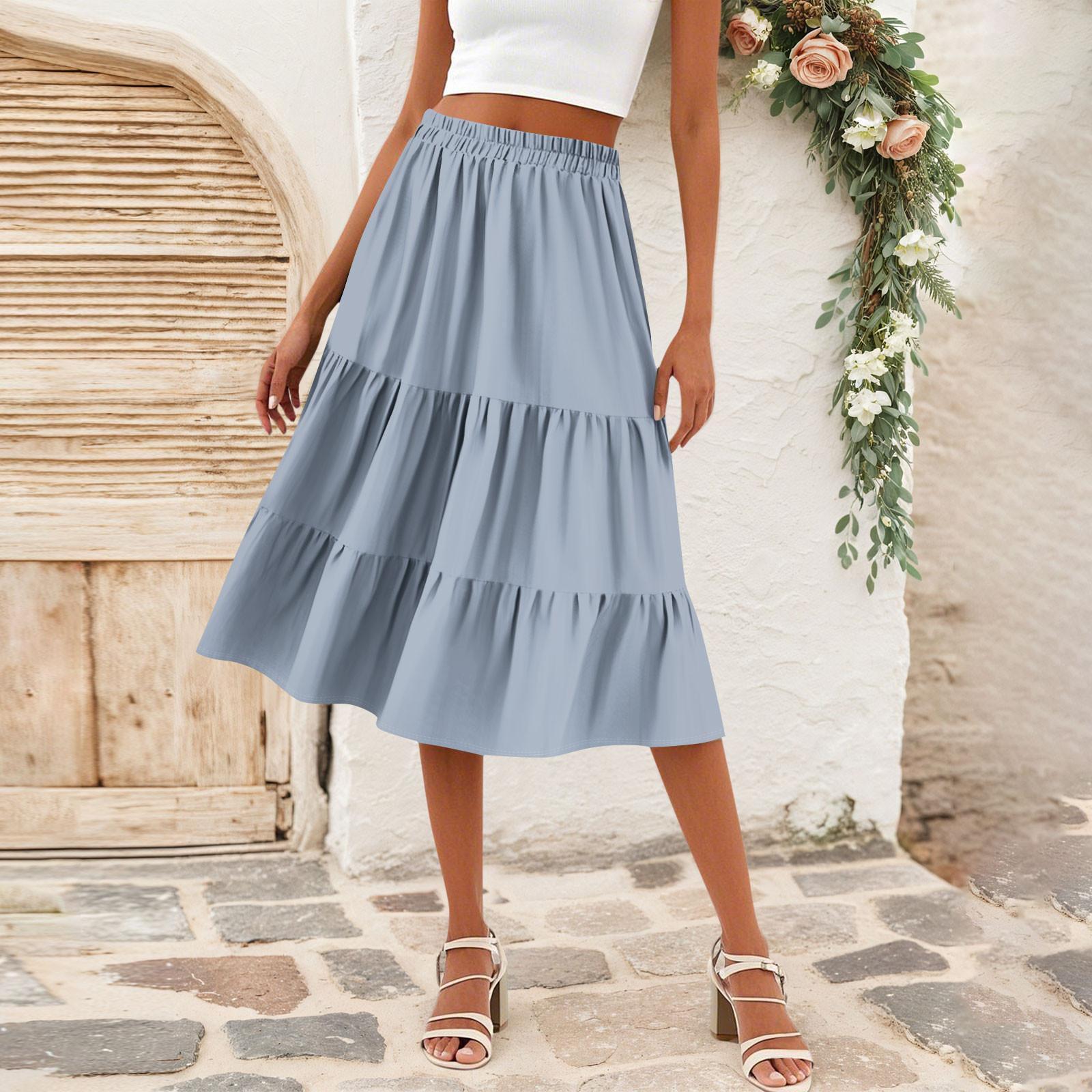 

Жіноча повсякденна спідниця А-силуету з високою талією та шнурком, суцільна кольорова спідниця з кишенями XL