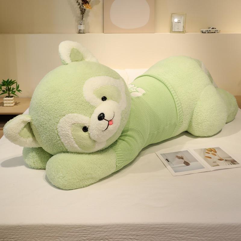 Large sweater cute raccoon throw pillow plush toy doll lying down raccoon doll girl soothing doll