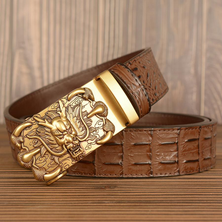 Crocodile Pattern Men's Cowhide Belt Personality Faucet Retro Dragon Claw Automatic Buckle Leather Belt Pant Belt