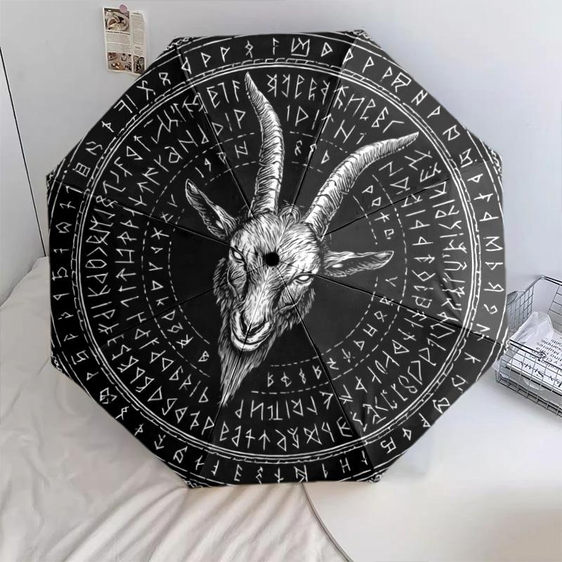 0106 Runic Sheep Head  pattern, automatic folding umbrella, portable and foldable design, 8 ribs, a Christmas or birthday gift.