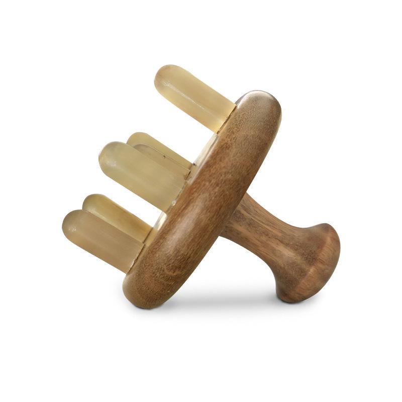 Natural Green Sandalwood & Ox Horn Massage Comb - Meridian Therapy Scalp Comb with Seven Stars Design