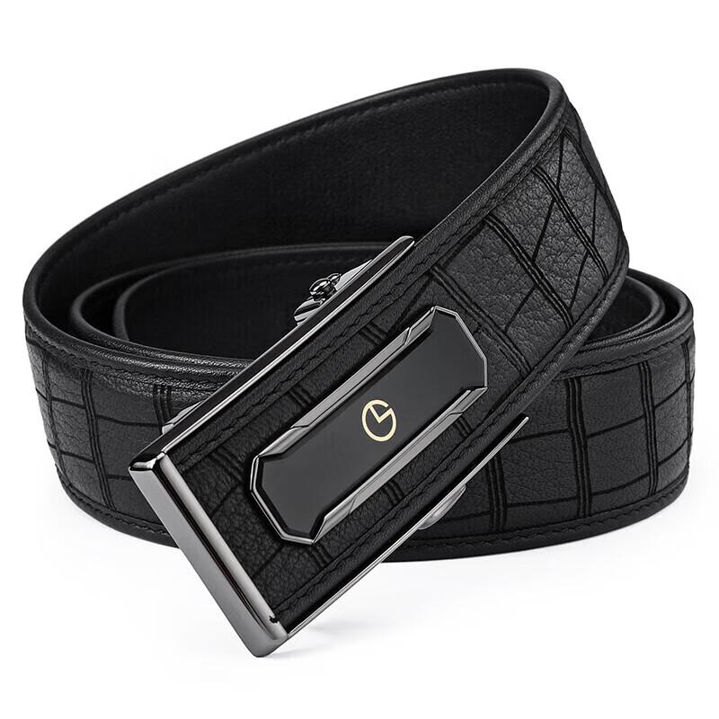Goldlion Men's Belt, Deerhide Leather, Automatic Buckle, Earth Buckle, Inner Buckle, Waist Belt, Wooden Gift Box, Birthday Gift