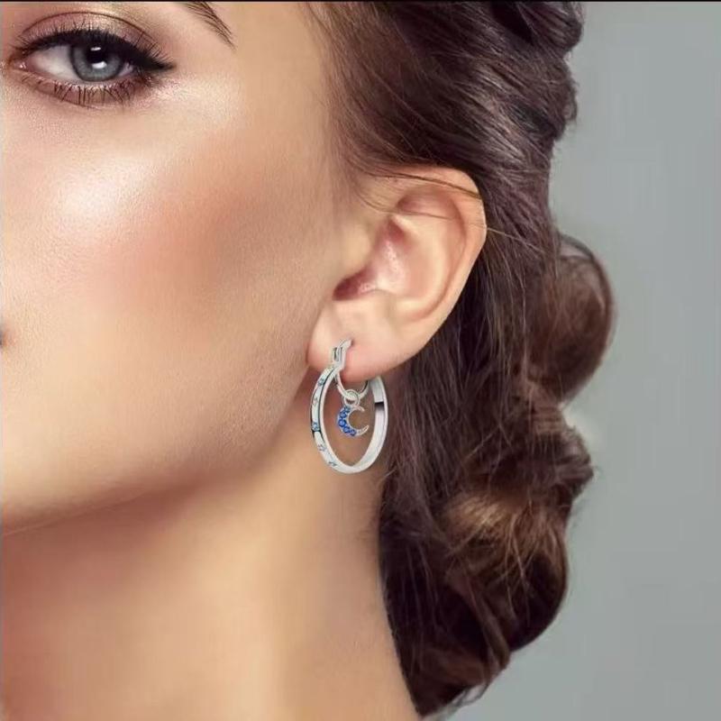 New Double-layer Earrings, Women's Exquisite Fashion Temperament, Star and Moon Earrings Design Accessories