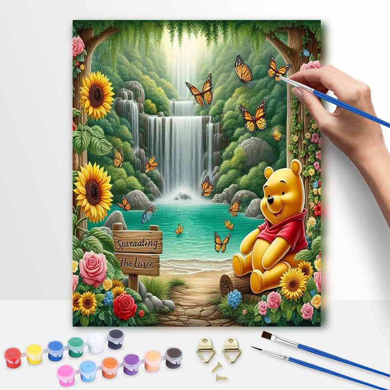 Disney Winnie the Pooh waterfall painting kit, handmade diy art painting home wall decoration, sunflower forest landscape painting set 20x30cm