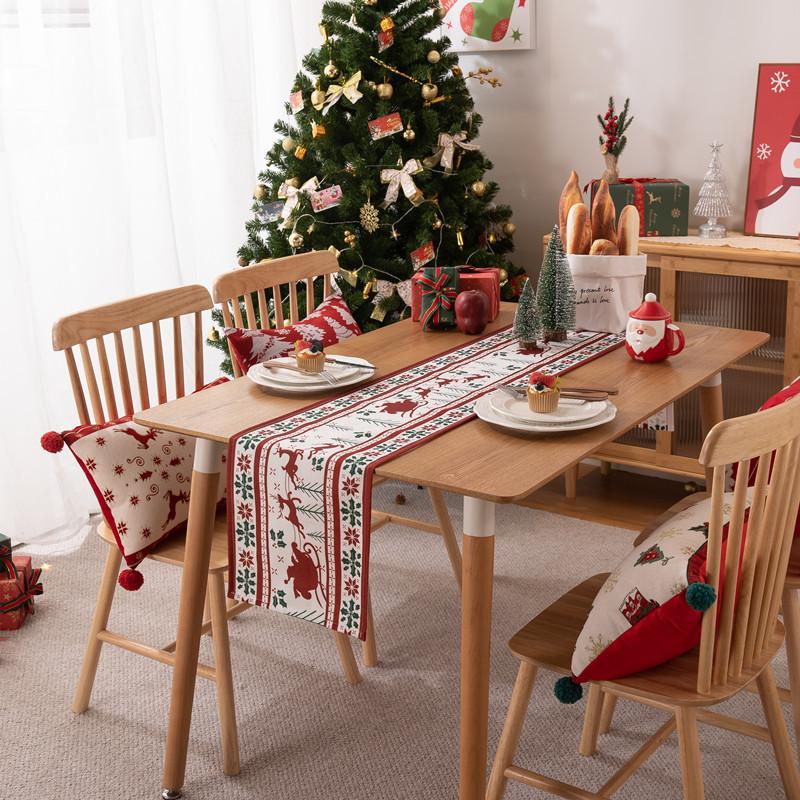 Printed Christmas Holiday Decoration Table Cloth Red Elk Snowflake Christmas Table Runner for 4/6/8/10 Seat