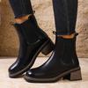 Round Toe Booties New Sleeve Soft Sole Non-slip Block Heel Leather Shoes for Autumn and Winter