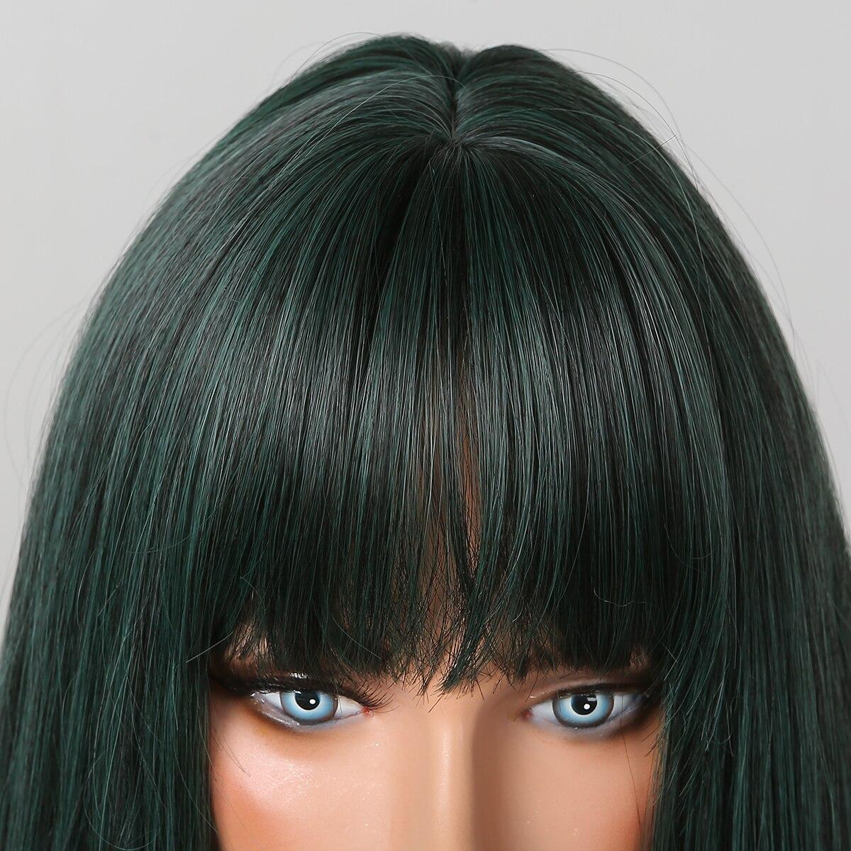 HAIRCUBE Длинные прямые темно-зеленые синтетические парики Косплей волосы с челкой — фото 4