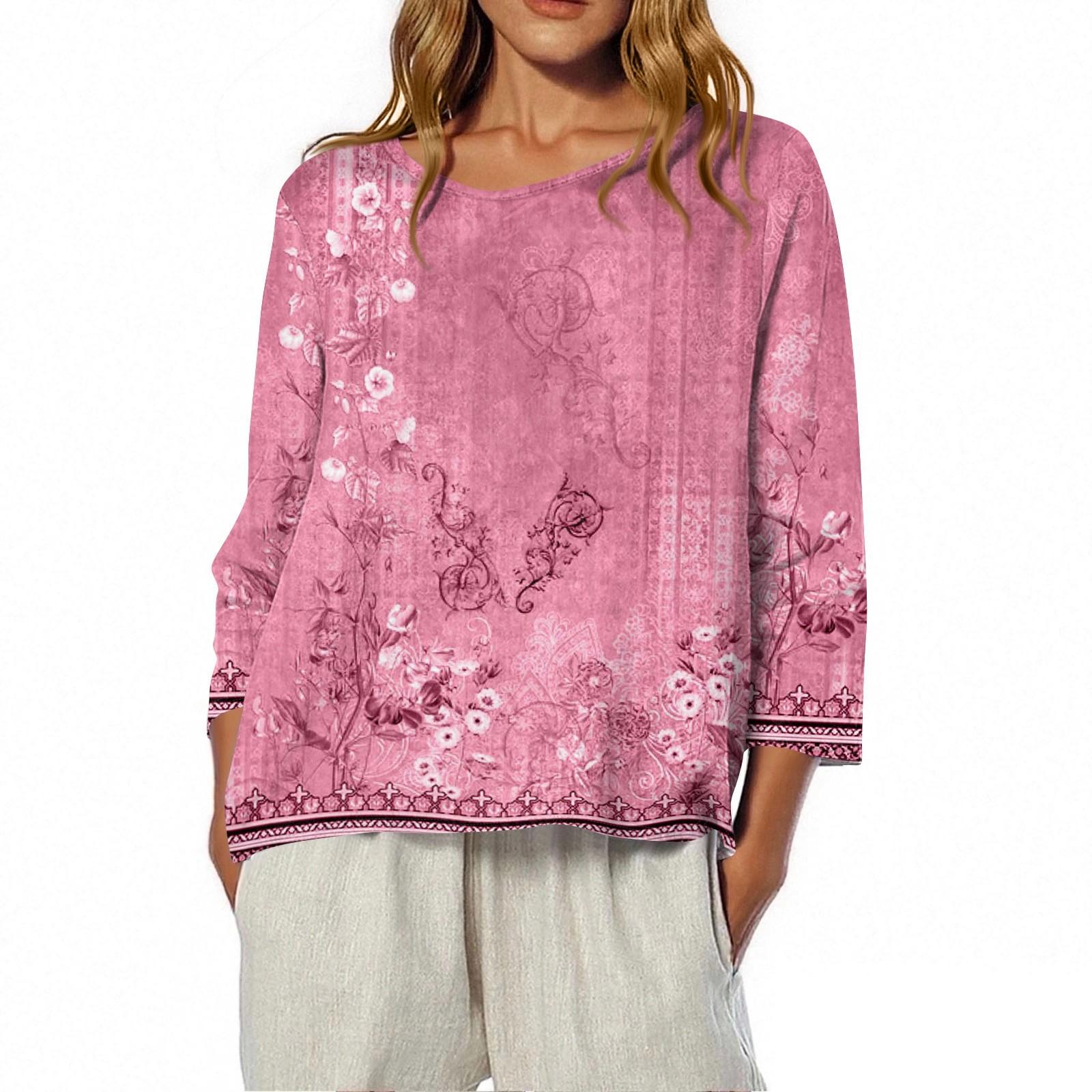 

Женская футболка с круглым вырезом и рукавом 3/4 с принтом XL розовый