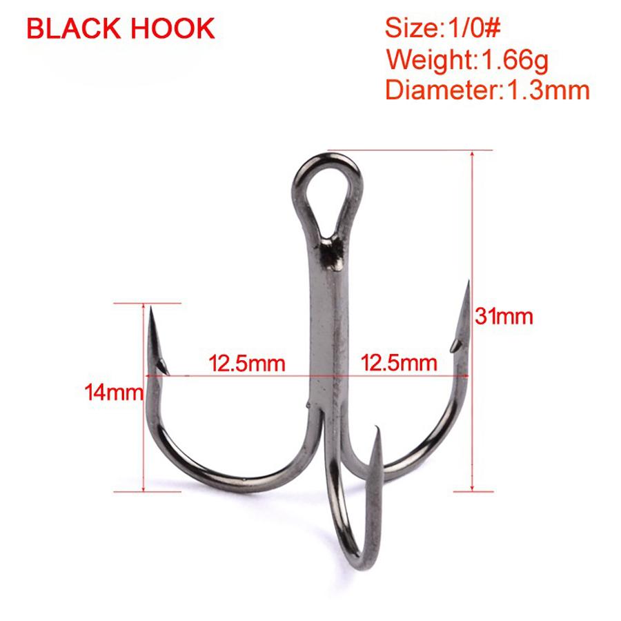 Big Size Nickle Fishing Hooks 10pc/Lot 1/0# 2/0# 3/0# High Carbon Steel Treble Hooks Fishing Tackle Black Fish High Strength Hook Bass