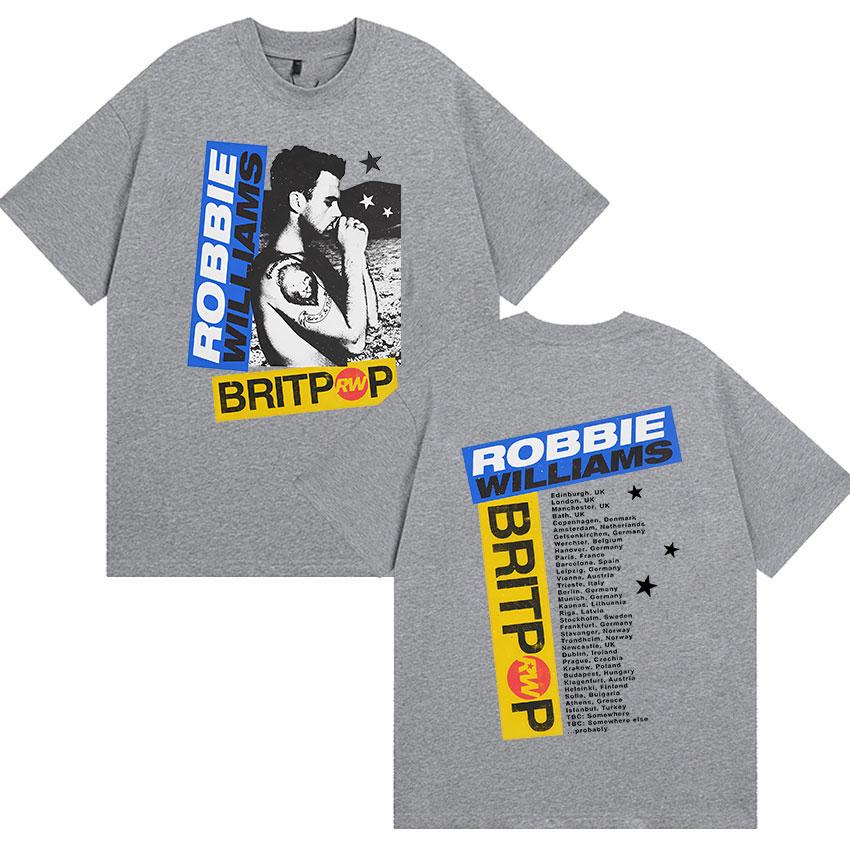 Robbie Williams Rw Album 2025 Merch T-Shirt Herren Hip Hop Rock Gothic Kurzarm T-shirt Unisex Retro Übergroße Baumwoll T-shirts