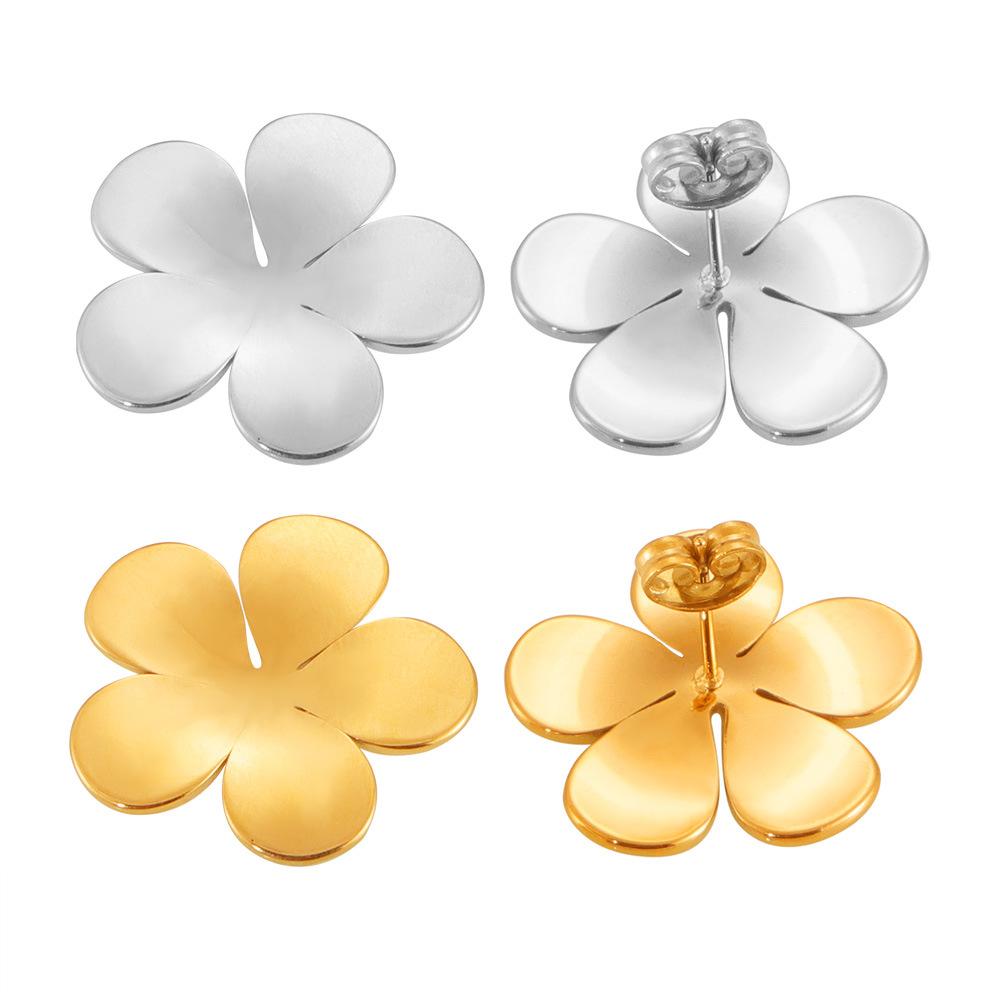 Wind Temperament Five-petaled Flower Retro Flower Stud Earrings Women's Titanium Steel Gold-plated Fashion Design Earrings