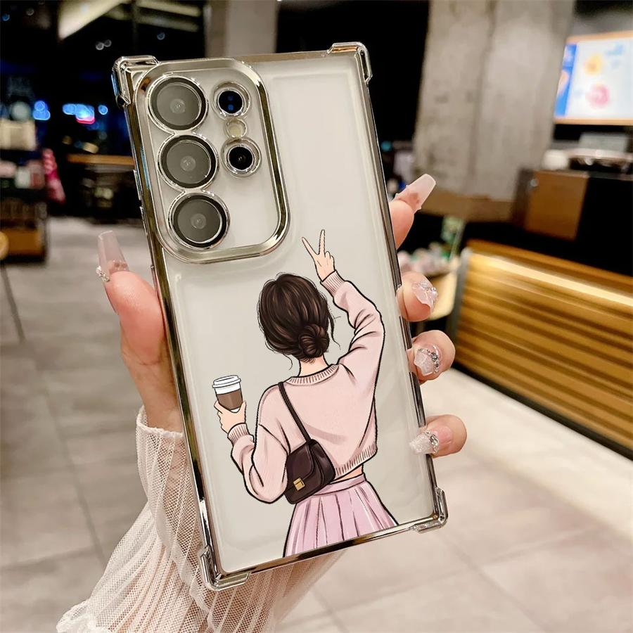 

Cartoon Urban Women Coffee Case for Samsung Galaxy S25 Edge S22 Ultra S21 Plus S24 S20 FE S23 Phone Cover Galaxy S24+
