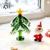Modern Glass Xmas Sculpture Christmas Tree Figurine, Handmade Santa Deer Desk Decor, Miniature Tabletop Holiday Decoration Ornament for Car
