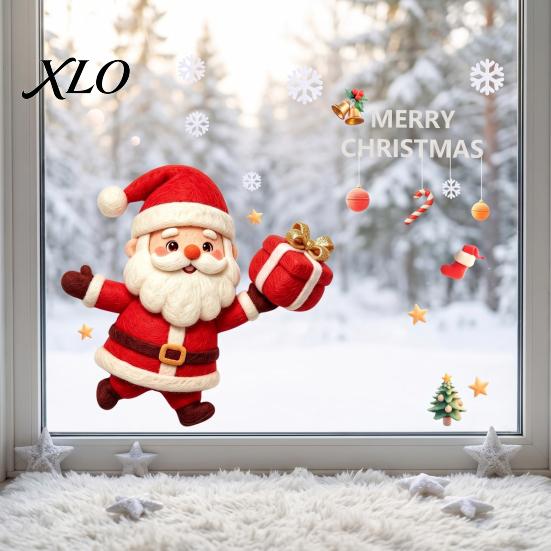 Festive Home Glass Ornaments Christmas Santa Claus Static Sticker, Removable PVC Window Decal, Waterproof Reusable Holiday Film Wall Art Decor