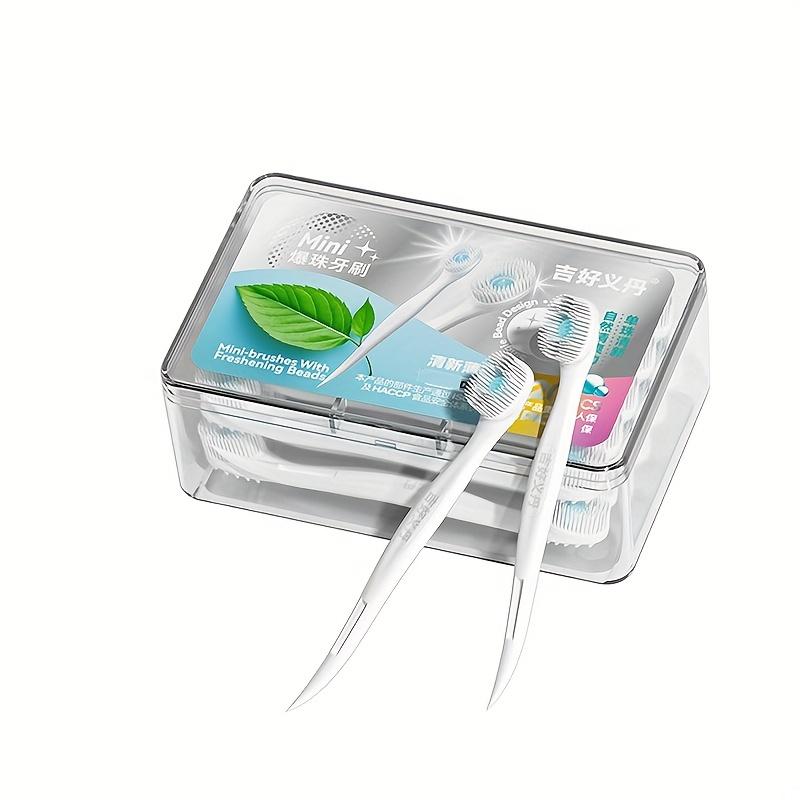 Mini-Einwegzahnbürste mit Pfirsichfrischerperlen, Zahnpasta und Zahnstocher – hypoallergene Polyesterborsten, kompaktes Design, tragbares Aufbewahrungsetui