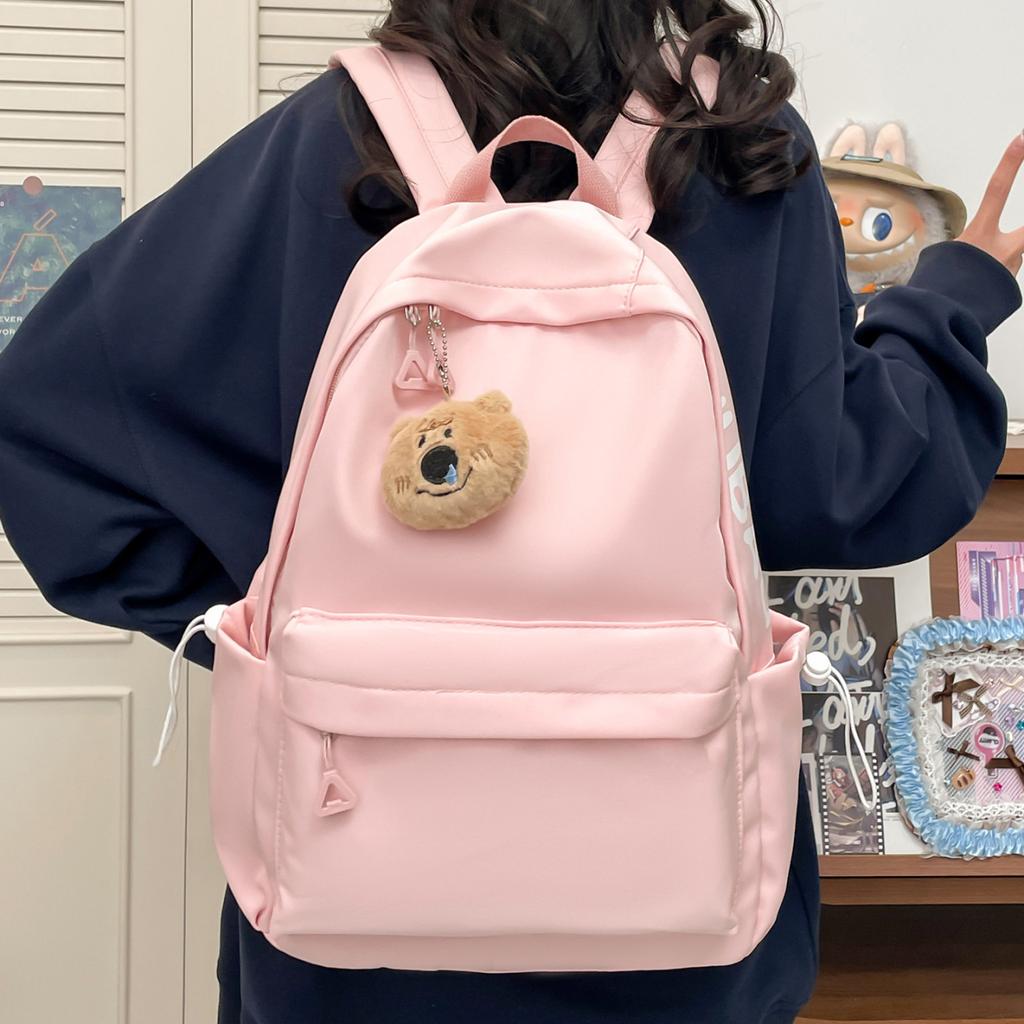 Simple Backpack Female Versatile Solid Color Casual Backpack Simple Large Capacity Junior High School Student Schoolbag