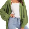 Womens Oversized Knit Cardigan With Lantern Sleeves V-Neck Single-Breasted Loose Fit Cotton Blend Sweater