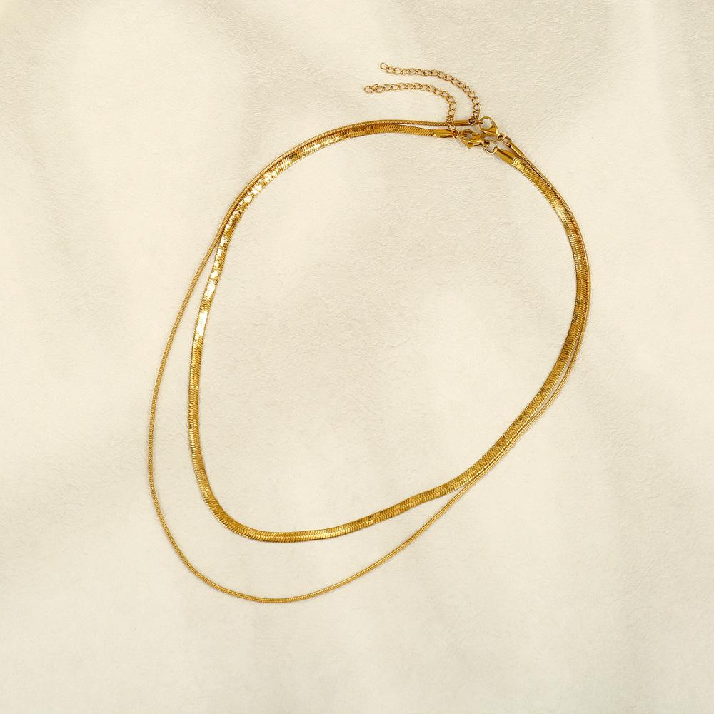 Double Layer Titanium Steel Gold Snake Bone Light Luxury Versatile Clavicle Necklace