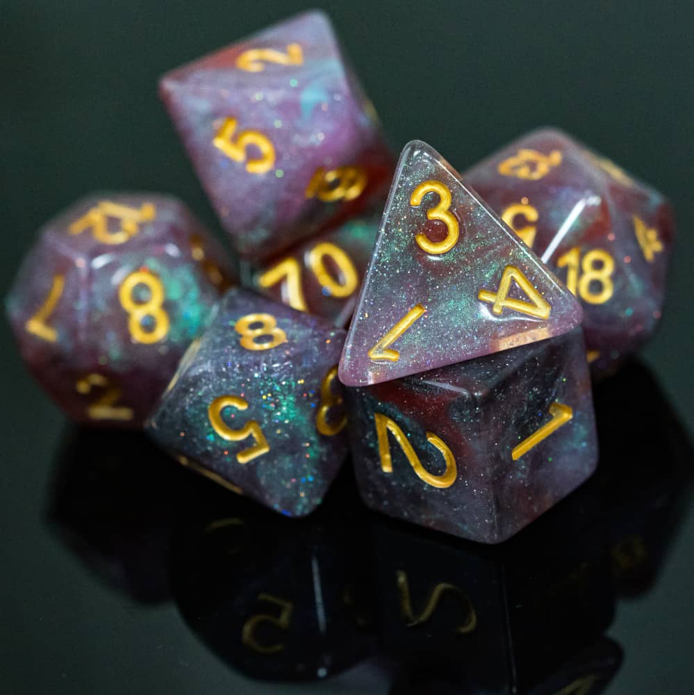 Cusdie Sparkle Galaxy Dice DND Resin D&D Dices D4 D6 D8 D10 D% D12 D20 7 Polyhedral Dice Set for Role Playing Table Games TRPG