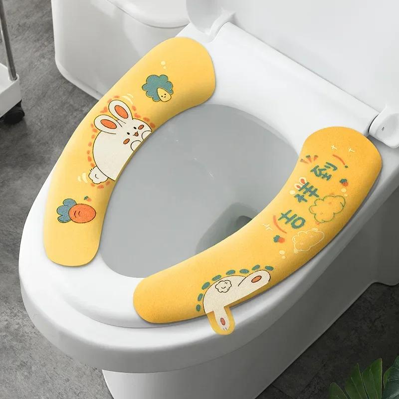 Household Bathroom Lavatory Cover Set Pedestal Cartoon WC Toilet Sticky Seat Pad Washable Universal Toilet Seat Cover Cushion
