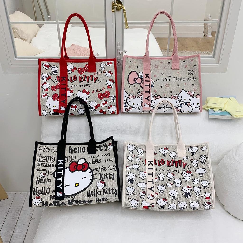 Large Capacity Korean Cartoon Cat Canvas Crossbody & Tote Bag