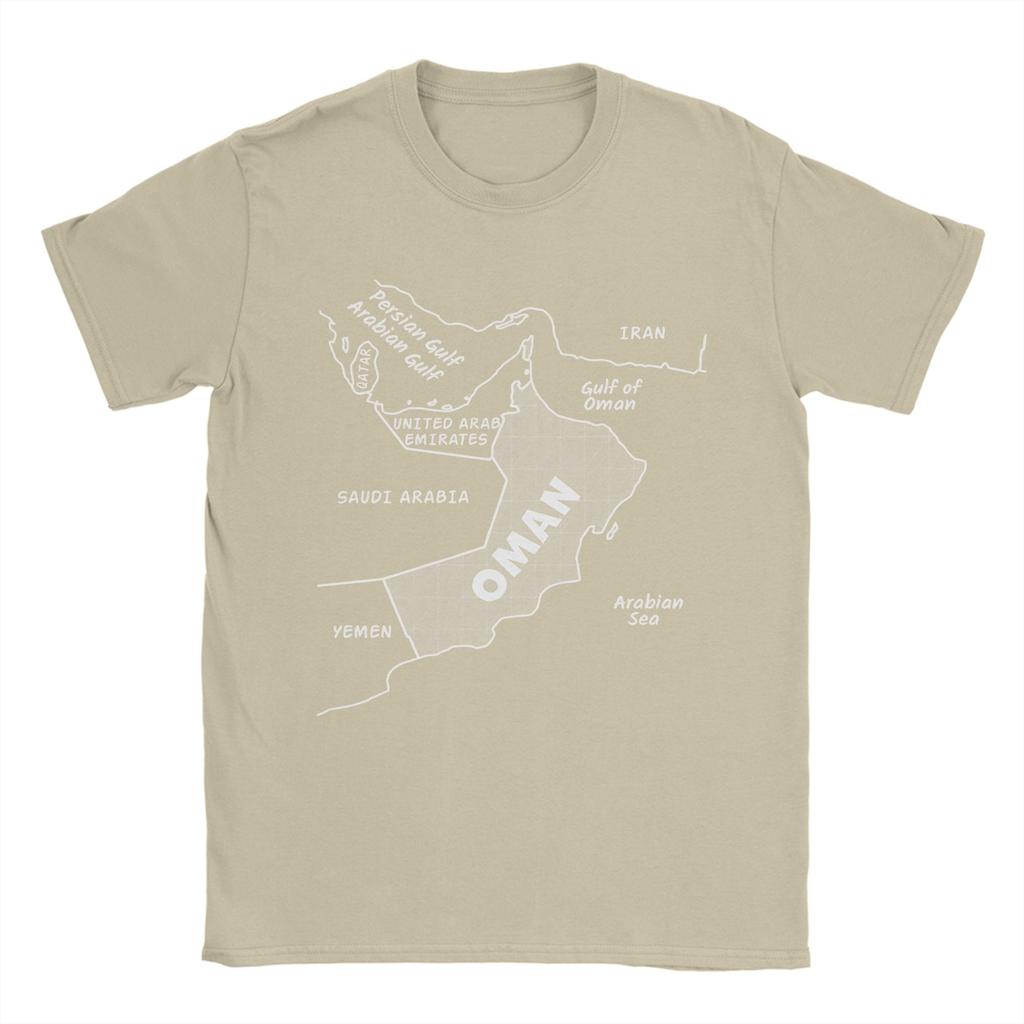 Men TShirts Oman Map Minimalist Line Art Vintage Cotton Tees Short Sleeve Arabian Peninsula Geography T Shirt Clothing