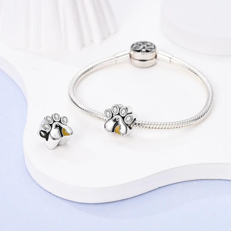 Charms Coppercute Pet Paw Print Cat Dog Beads Fit Charms Plataoriginal Bracelet Beads Women Jewellery Making Diy