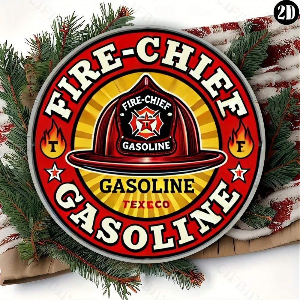 Vintage Texaco Fire Chief Gasoline Metal Sign Round 8x8 Inch Aluminum Wall Art Decor for Home Bar Cafe Living Room Gift