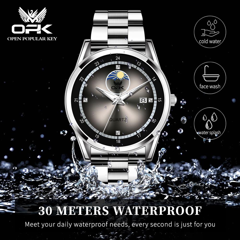 OPK 8146 Original Brand Man Quartz Watch Steel Strap Luminous Calendar Waterproof Business Classic Men's Wristwatch