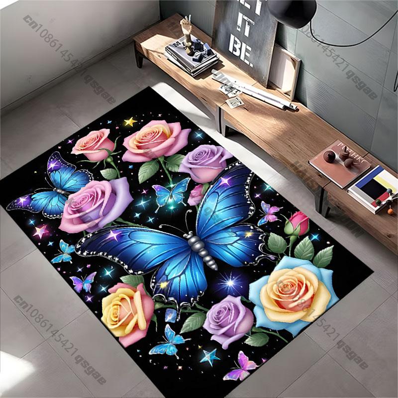 Butterflies Roses Stars Night Carpet Yoga Living Room Room Decor Children's Crawling Mat Doormat Area Rug Games Mat