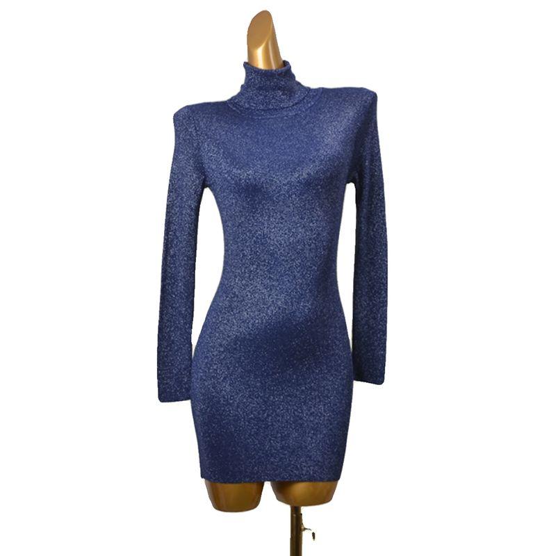 Trade Original Order Turtleneck Bottoming Dress Gold and Silver Silk Slim Fit High Elastic Autumn and Winter Inner Wear Long Sleeve Knitted Hip Skirt
