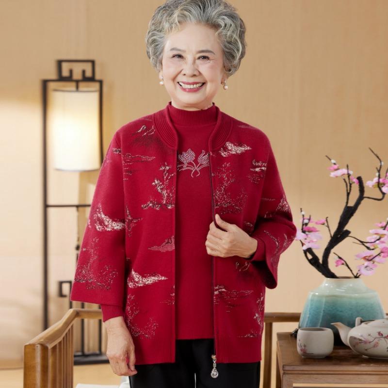 

Middle-aged elderly autumn clothing women s elderly grandma clothes mother clothing autumn new two-piece knitted sweater jacket XL