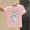 Doraemon Children's Pure Polyester Short-Sleeved Boys' Sports Shirt, Girls' Casual Top, Big Bear Cartoon Print Summer T-Shirt