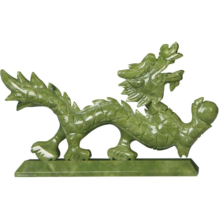 Dragon Statues for Home Decor Chinese Feng Shui Natural Jade, Dragon Figurines and Sculptures and Collectibles Symbol of Prosperity, Luck &