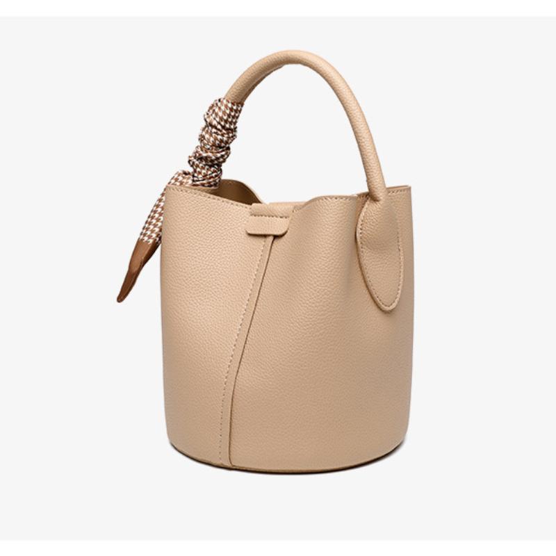 Women's Niche Lychee Pattern Soft Leather Bucket Bag Girls Fashion All-match Portable Vegetable Basket One-shoulder Messenger Bag