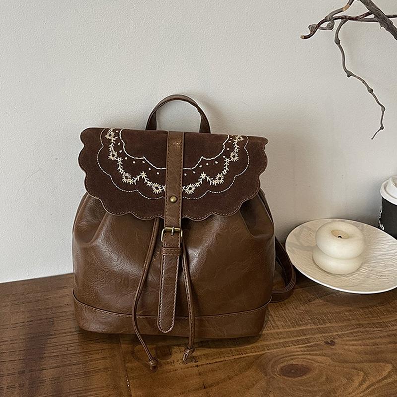 Embroidery School Bag New Mochila Fashionable Backpack Vintage College Style Shoulder Bags for Women Travel KTB