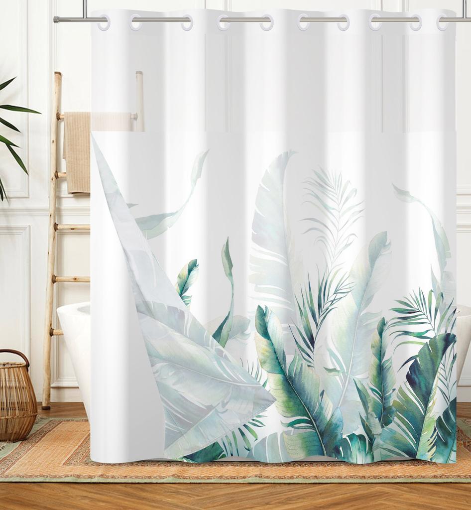 Hookless Double Layer Shower Curtain Waterproof Removable Lined Leaves Plants Flower Modern Bathroom Decorative Shower Curtains