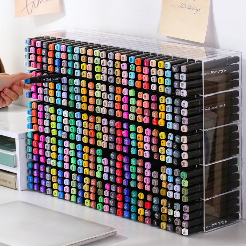 Large Acrylic Marker Storage Rack - Transparent, Oblique Design for Desktop Organization