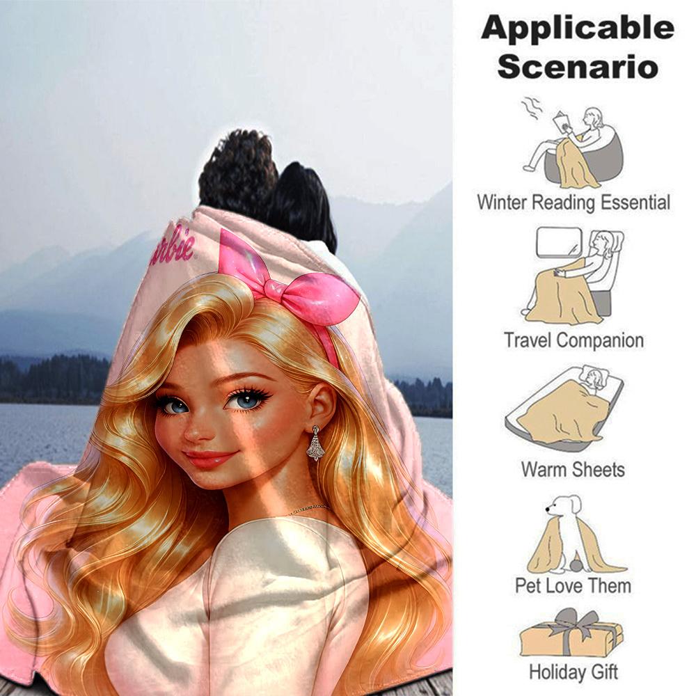 1pc Barbie Flannel Blanket Soft Warm Throw for Home, Office, Travel, All-Season Cozy Bedding GiftL1197