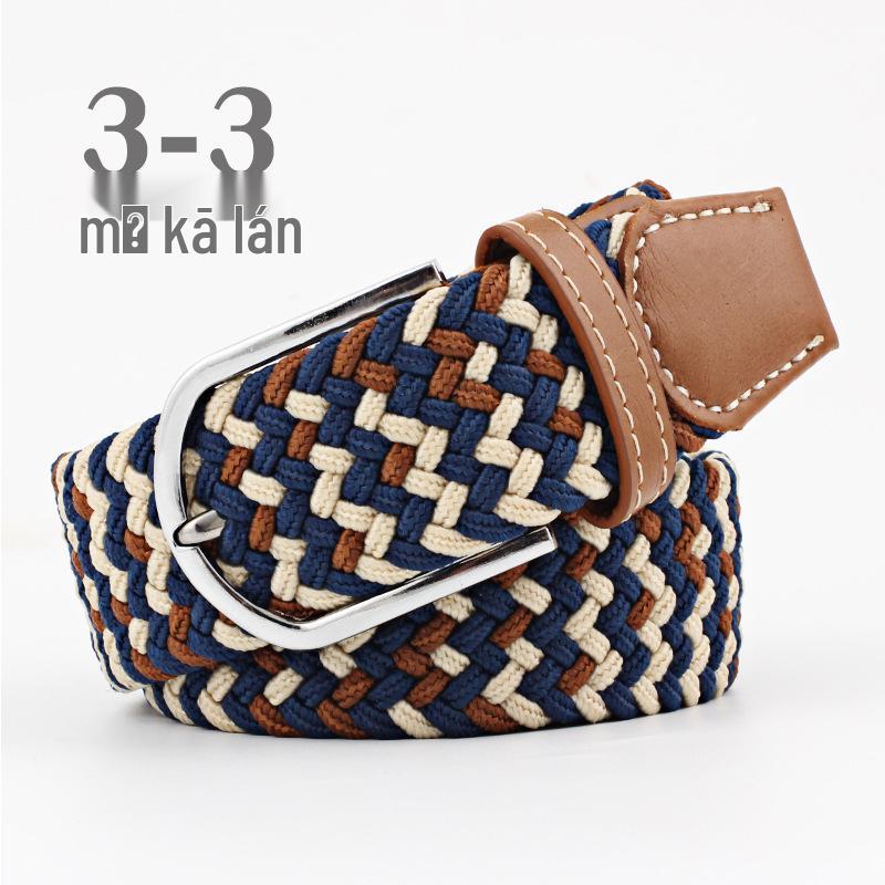 Korean Style Elastic Braided Canvas Belt with Pin Buckle for Men and Women