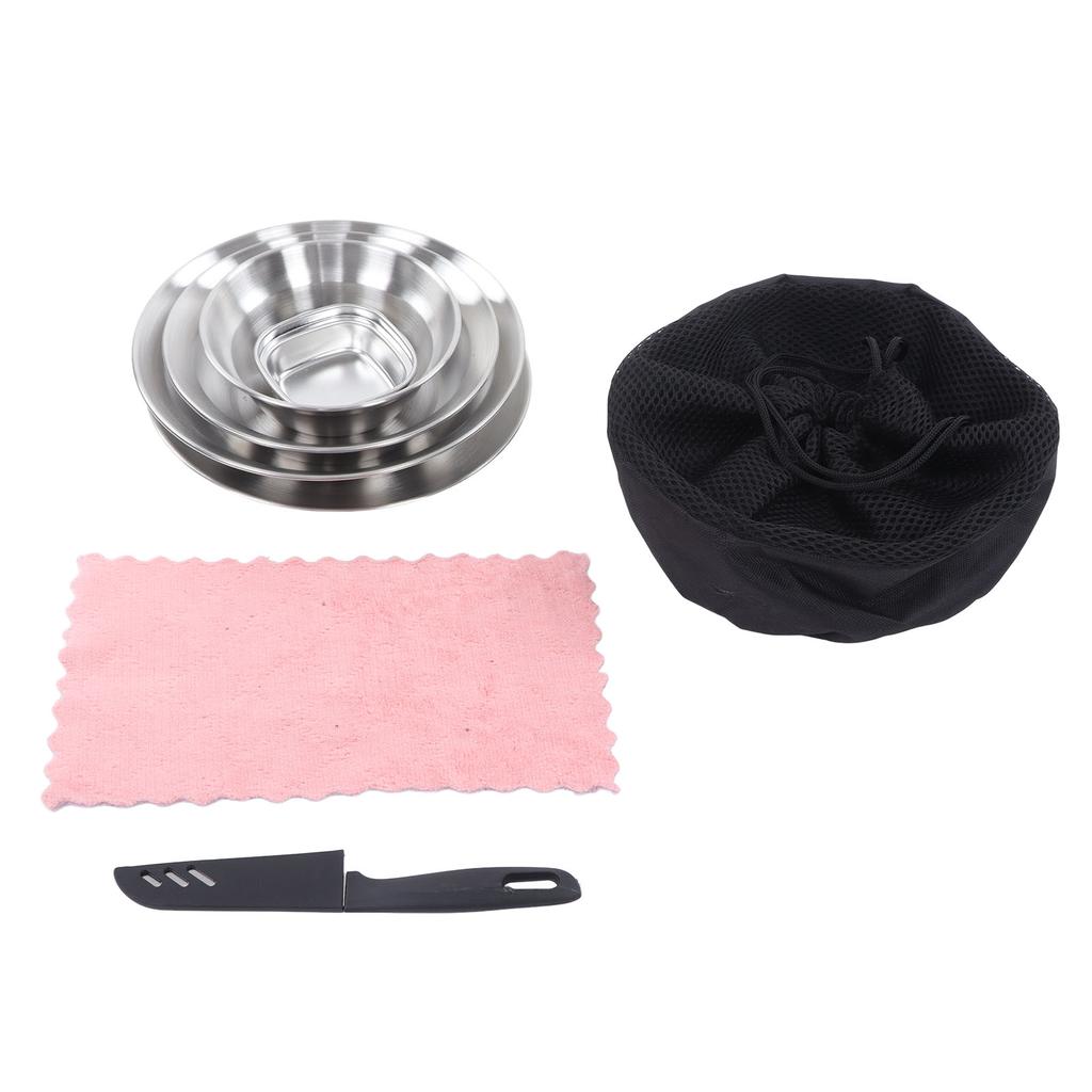 12pcs Tableware Set Barbecue Large and Small Bowls Camping Deep and Shallow Plate with Fruit Knife