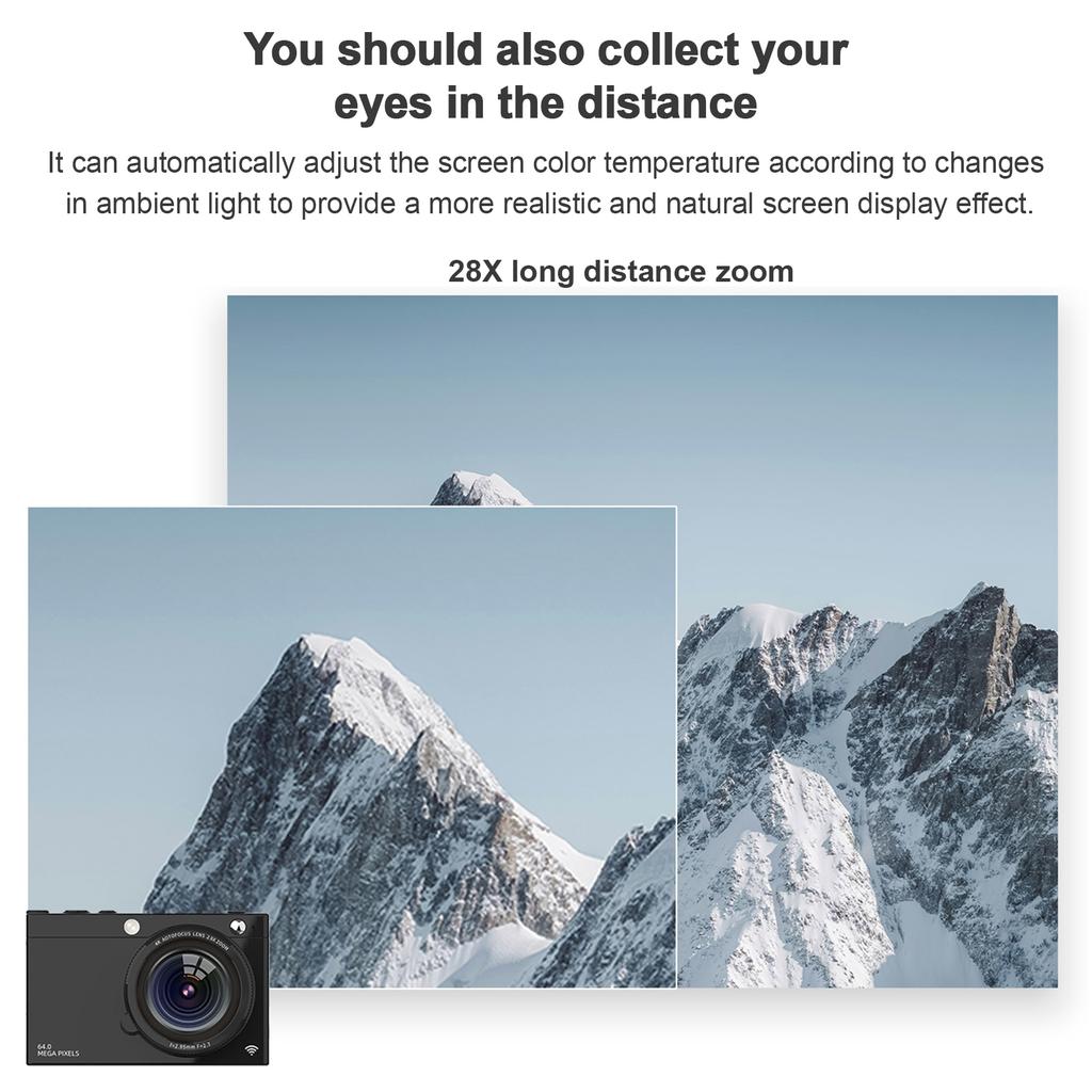 Portable 4K CCD Digital Camera WiFi Digital Video Camera 64MP 2.83 Inch Screen Manual/Auto   28X Digital Zoom Built In Flash 80 Filter Effects Bir