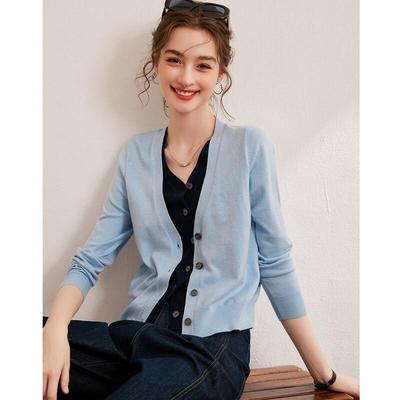 Bailuyu Women's Colorblock Faux Two-Piece V-Neck Cardigan