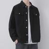 Men's Black Casual Loose Fit Denim Jacket with Velvet Lining - Trendy Autumn/Winter Workwear Style