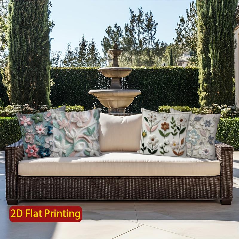 2D Floral Embroidered Pattern Decorative Cushion Covers Pattern Cushion Cover Suitable For Sofa Bedroom Car Pillow Cover